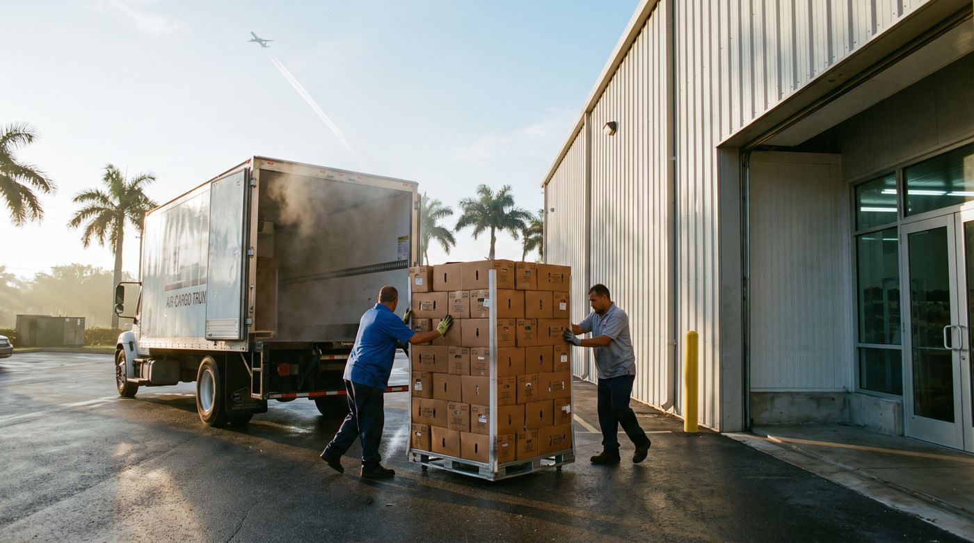 Foto: camión refrigerado en el depósito de Miami