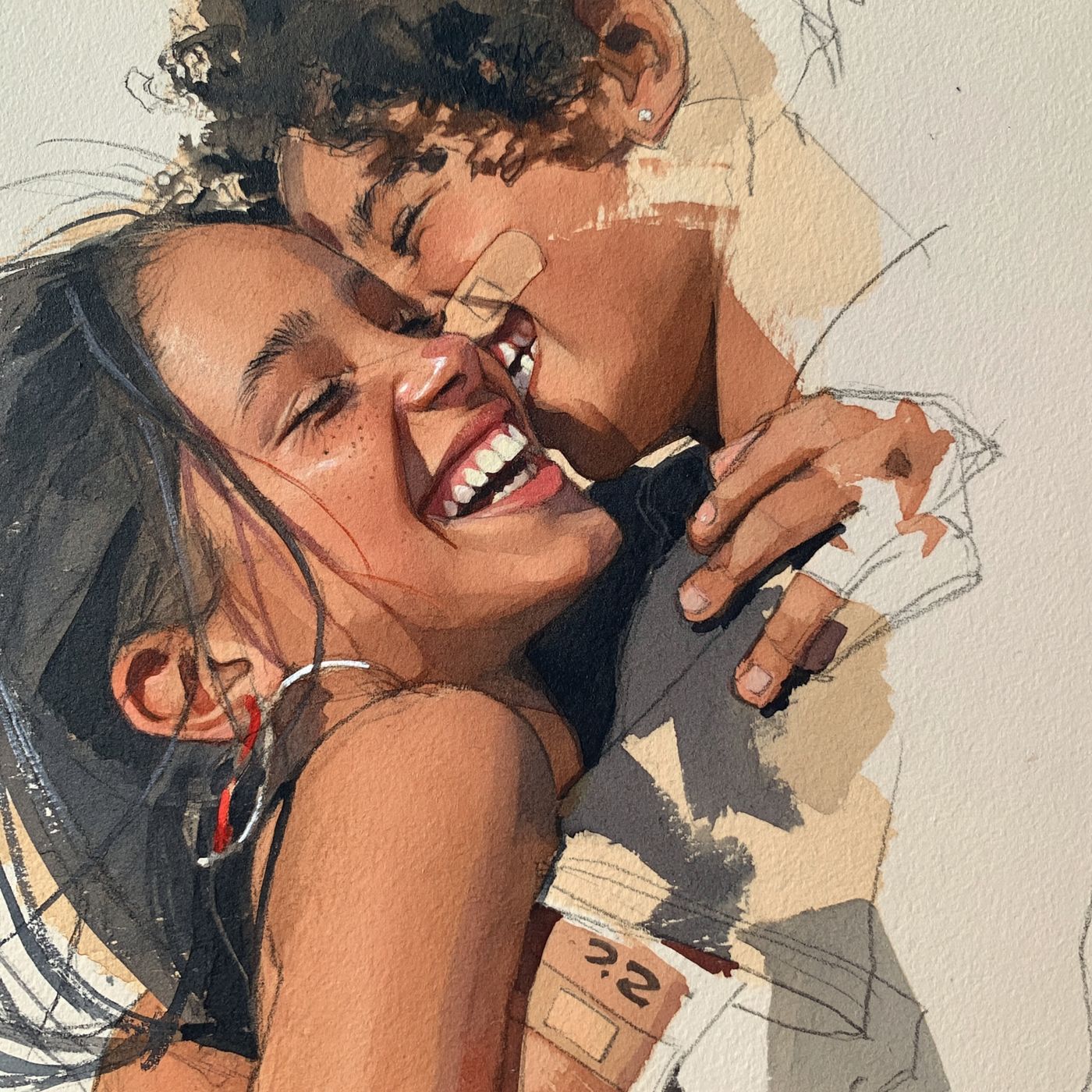 Referencia de estilo: retrato en acuarela y lápiz, inacabado